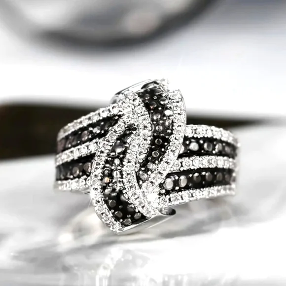 925 Sterling Silver Mosaic Silver and Black Ring SIZE 8 - Picture 2 of 4